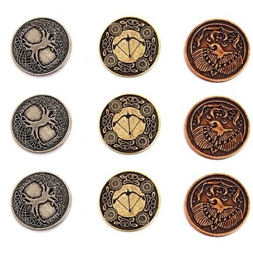 ZESTAW 9 ELFICKICH METALOWYCH MONET LARP RPG