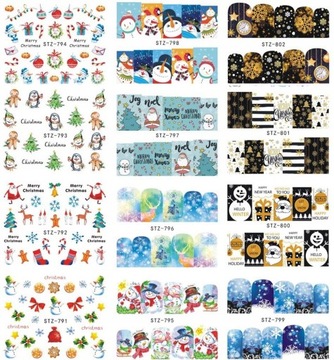 Водные наклейки на новогодние ногти, 30 шт.