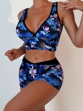 STRÓJ KĄPIELOWY DWUCZĘŚCIOWY BIKINI SPODENKI NADRUK KWIATY ROZM L (64)