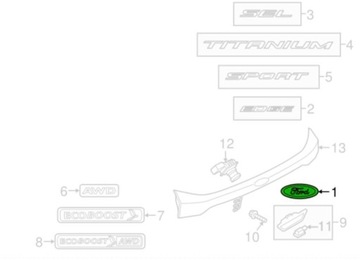 FORD EDGE 2015 - ZNAKY LOGO VÍKO KUFRU ZADNÍ OE