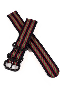 Pasek nylonowy czarno-czerwono-zielony do zegarka - Nato - 18 mm