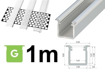 PROFIL LED WPUSZCZANY DO TYNKU G +KLOSZ 1m SREBRNY