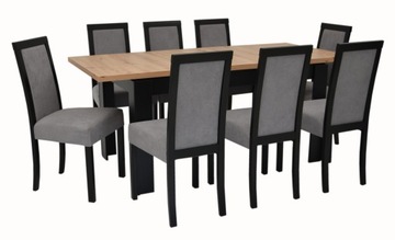 DUŻY komplet 8x krzesła TAPICEROWANE oparcie + SOLIDNY stół DĄB 80x140/180