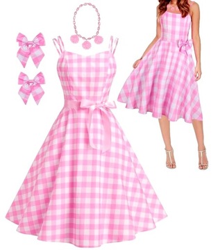 STRÓJ RÓŻOWA SUKIENKA BARBIE KOKARDY 128/134