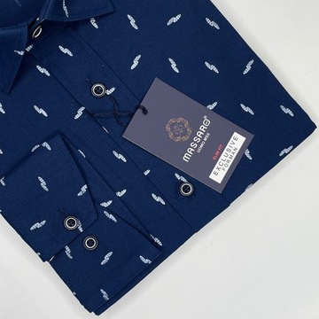 Elegancka granatowa PREMIUM koszula męska z lycrą w drobne wzorki SLIM-FIT