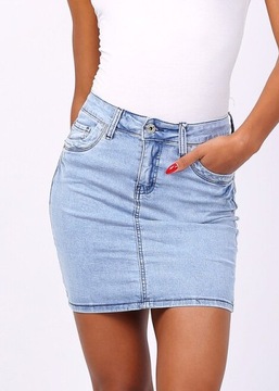 P105 JEANSOWA MINI SPÓDNICA KLASYCZNA ELASTYCZNA JEANS JASNA NA LATO 34 XS