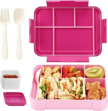 Hotec Bento Lunch Box Pudełko Śniadaniowe z Przegrodami 1330 ml Różowe