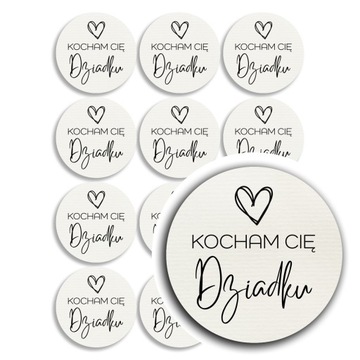 24x naklejki na dzień dziadka, Kocham Cię Dziadku, z papieru ecru 35mm