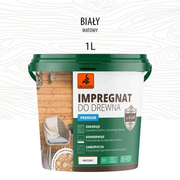 Impregnat do drewna PREMIUM DRAGON 1L BIAŁY