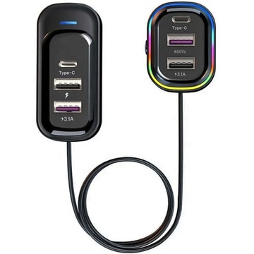 АВТОМОБИЛЬНОЕ ЗАРЯДНОЕ УСТРОЙСТВО 4x USB 2x USB-C тип C PD 66 Вт РАЗВЕТВИТЕЛЬ БЫСТРО МОЩНЫЙ