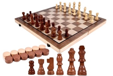ZESTAW Szachy i warcaby drewniane do gry WG1646
