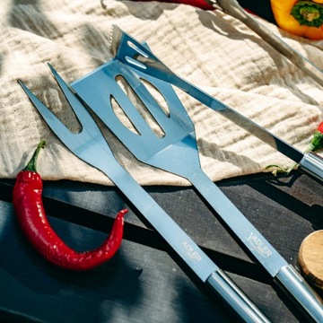 Набор аксессуаров для барбекю, столовые приборы, чемодан, стальные принадлежности для барбекю