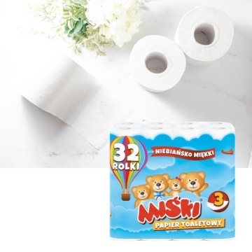 3-СЛОЙНАЯ ТУАЛЕТНАЯ БУМАГА, 32 РОЛИКА, БЕЛЫЕ МИШКИ