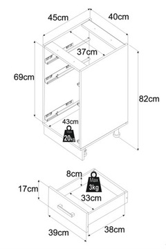 КУХОННЫЙ ШКАФ 40см МАТОВЫЙ БЕЛЫЙ С 3 ЯЩИКАМИ