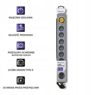 РАЗЪЕМ С ЗАЗЕМЛЕНИЕМ 8 РОЗЕТОК 1,8М