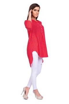 СВОБОДНАЯ АССИММЕТРИЧНАЯ ДЛИННАЯ РУБАШКА, в горошек, размер S - 46