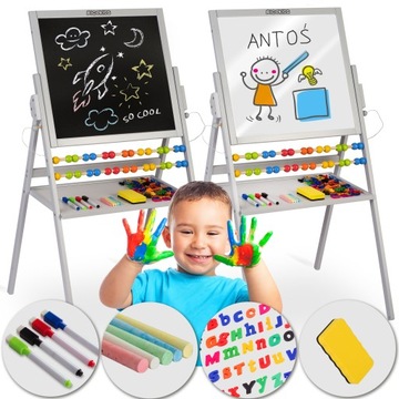 TABLICA DWUSTRONNA EDUKACYJNA DLA DZIECI MAGNETYCZNA KREDOWA + AKCESORIA