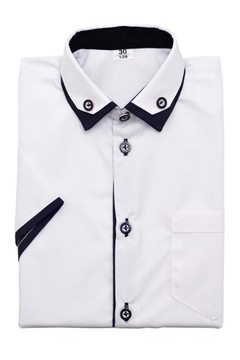 KOSZULA CHŁOPIĘCA Z KRÓTKIM RĘKAWEM BIAŁA ELEGANCKA PODWÓJNE OBSZYCIE 128
