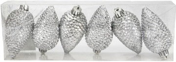 ZESTAW Bombek 6x jasne SREBRNE SZYSZKI 9cm