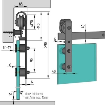 Настенная направляющая для раздвижных стеклянных дверей OLD GLASS loft