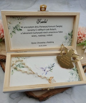 Сувенир ко Святому Причастию - ПОДАРОК ​​Белая коробочка. Набор четок и ангела