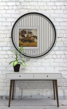 Круглое черное зеркало со светодиодной подсветкой 55 см, пескоструйной обработкой и выключателем.