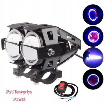 2 x HALOGEN MOTOCYKLOWY U7 MINI WŁĄCZNIK RING