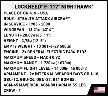Klocki COBI 5903 Lockheed F-117 Nighthawk amerykański bombowiec taktyczny
