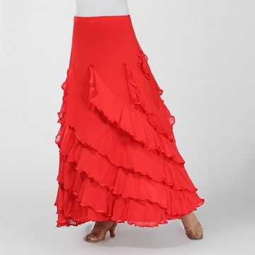 Spódnica tancerka z falbankami Halka do tańca latynoamerykańskiego czerwona