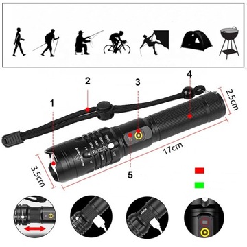 МОЩНЫЙ ТАКТИЧЕСКИЙ СВЕТОДИОДНЫЙ ФОНАРЬ POWERBANK USB ZOOM