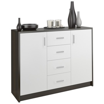 KOMODA 110CM SZAFKA 4 SZUFLADY 2PÓŁKI WENGE MIX U1