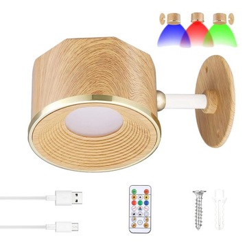 KINKIET LED RGB BEZPRZEWODOWA Z PILOT MOŻLIWOŚĆ PRZYCIEMNIANIA KOLOR DREWNA