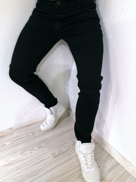 Spodnie męskie jeans czarne gładkie zwężane V 40