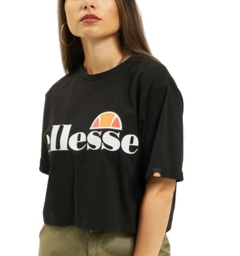 Koszulka ELLESSE damska crop t-shirt czarny krótki luźny logo bluzka M