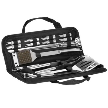 НАБОР СТОЛОВЫХ ПРИБОРОВ ДЛЯ ГРИЛЯ 21 В 1, ЧЕХОЛ ДЛЯ ЩИПЦОВ-ШПАТЕЛ