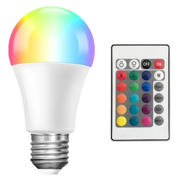 ŻARÓWKA KOLOROWA RGB E27 LED 12W 16 KOLORÓW +PILOT
