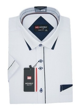MODELY Koszula Męska Biała Krótki Rękaw Bawełna Slim Rozmiar XL M3