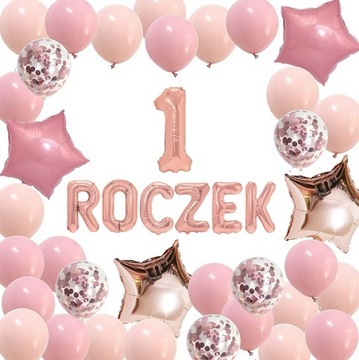 Zestaw BALONY ROCZEK cyfra 1 urodziny różowe ROSE