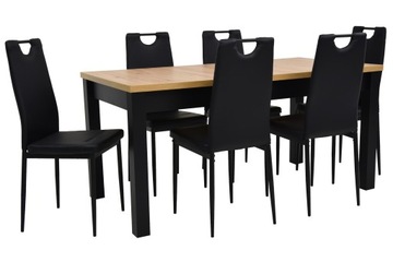 Klasyczny stół ARTISAN + 6 krzeseł czarne EKOSKÓRA