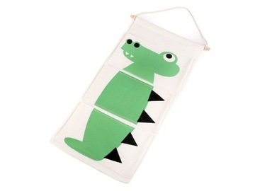 Lniany organizer dziecięcy wiszący krokodyl 30x65 cm, wieszak na zabawki
