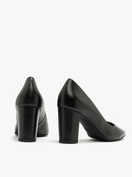 Czółenka damskie skórzane licowe RYŁKO czarne buty na średnim obcasie 36,5