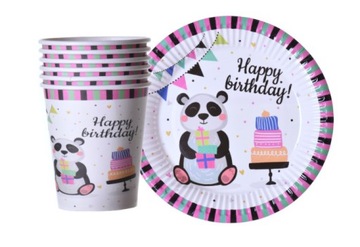 ZESTAW PAPIEROWY KUBECZKI TALERZYKI PANDA HAPPY