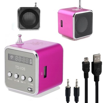 PRZENOŚNE RADIO FM AKUMULATOROWE Z GŁOŚNIKIEM LED RÓŻOWE