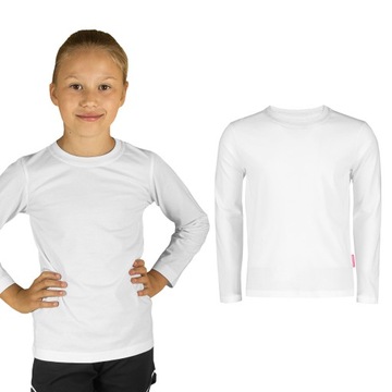 BLUZKA DZIECIĘCA BIAŁA DŁUGI RĘKAW 128 PRZEDSZKOLAKA TSHIRT GŁADKA BAWEŁNA