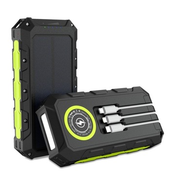 Powerbank solarny 30000mAh USB-C latarka kable 3A