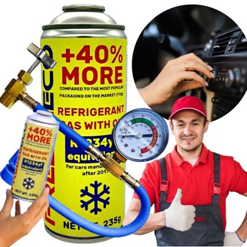 GAZ DO NABICIA KLIMATYZACJI AC Clima Fix R1234yf 400ml + WĄŻ Z MANOMETREM