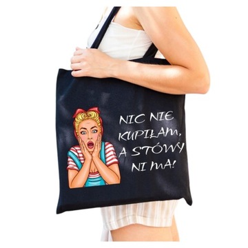 Torba Bawełniana Shopper Na Zakupy Z Nadrukiem Print Czarna Na Prezent