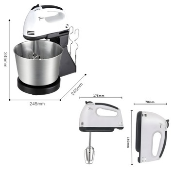 РУЧНОЙ КУХОННЫЙ МИКСЕР С ВРАЩАЮЩЕЙСЯ ДЕШЕЙ, 7 СКОРОСТЕЙ + 4 КОНЦА