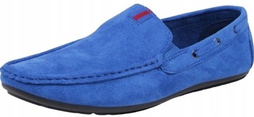 СИНИЕ МУЖСКИЕ ОБУВИ МОКАСИНЫ ТУФЛИ-СЛИПОНЫ ИЗ ЗАМШИ