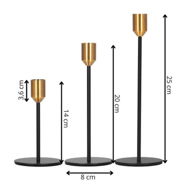 НАБОР 3x ПОДСВЕЧНИКОВ МЕТАЛЛИЧЕСКОЕ ДЕКОРАЦИОННОЕ ЧЕРНОЕ ДЛЯ СВЕЧЕЙ GLAMOUR LOFT